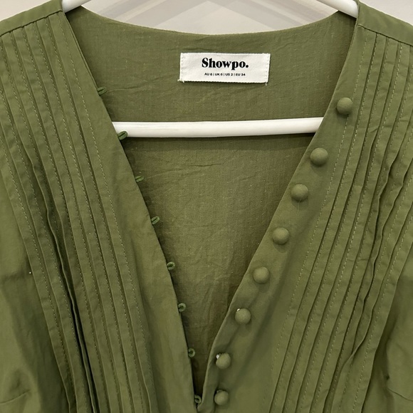 Showpo size 2 side zipper bow sleeves mini green dress - Picture 3 of 5